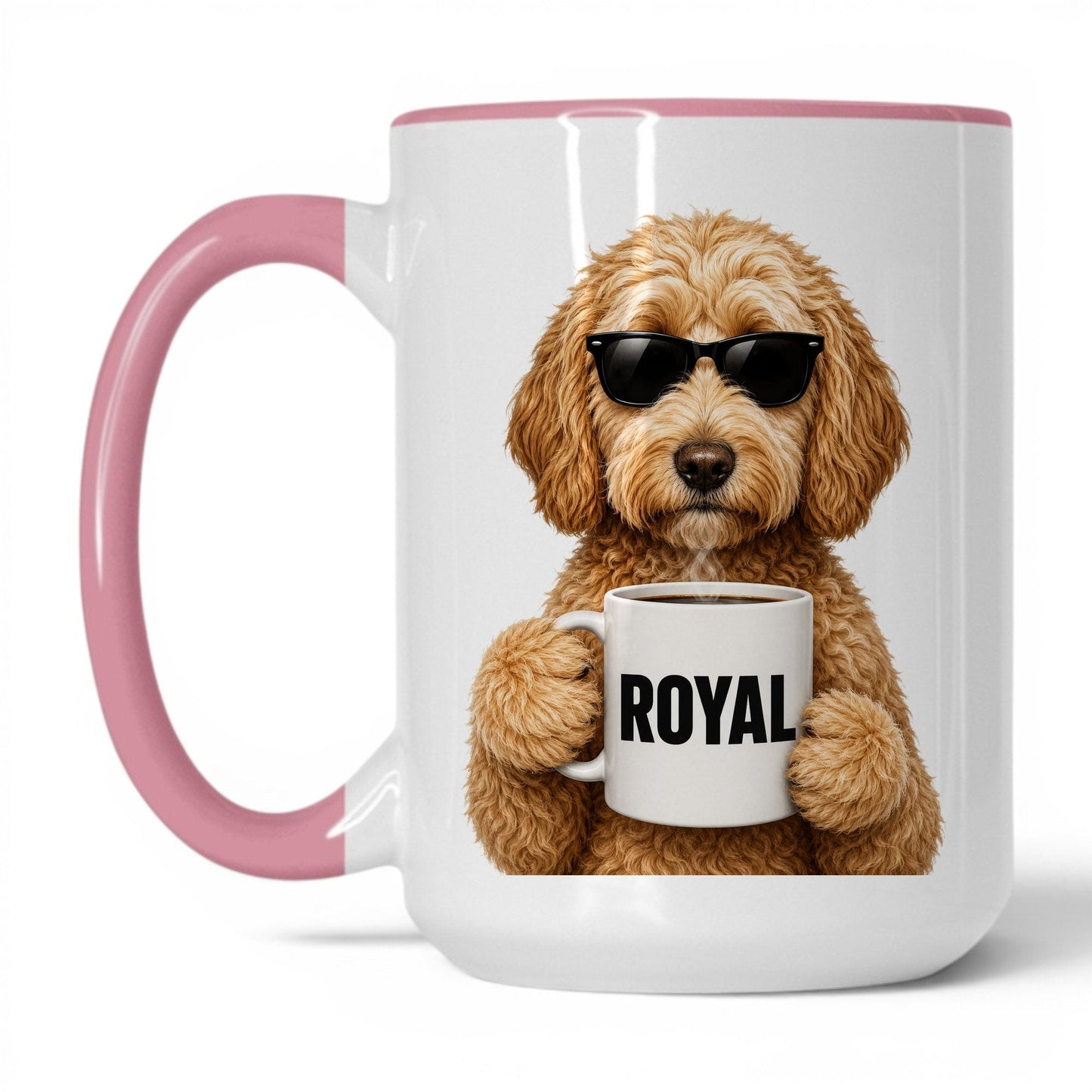Goldendoodle Royal coffee mug — 15oz White Pink
