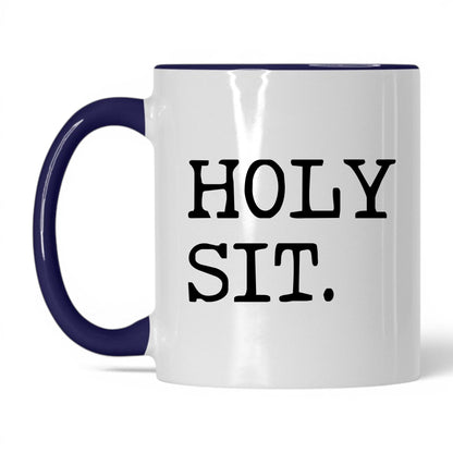 Holy Sit 11oz white and midnight blue coffee mug
