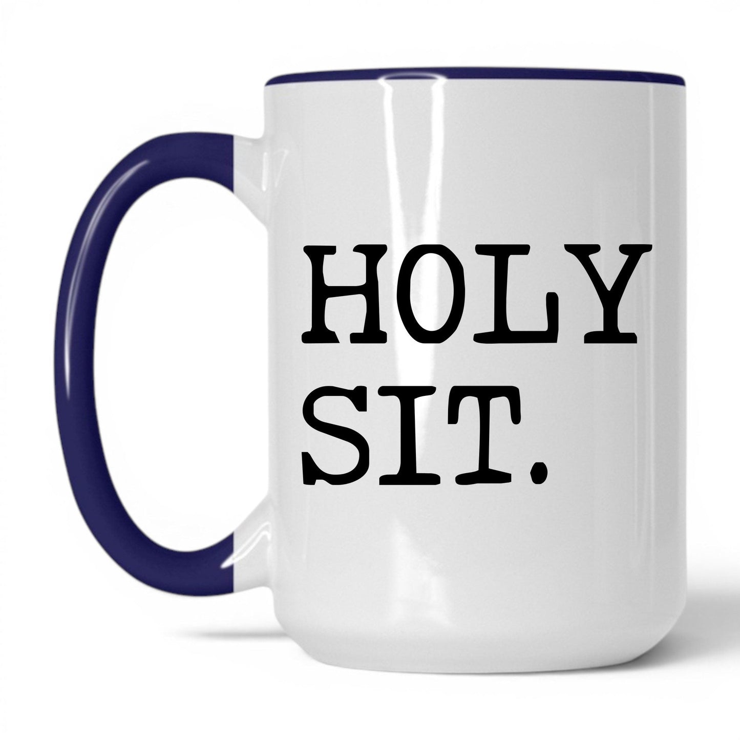 Holy Sit 15oz white and midnight blue coffee mug