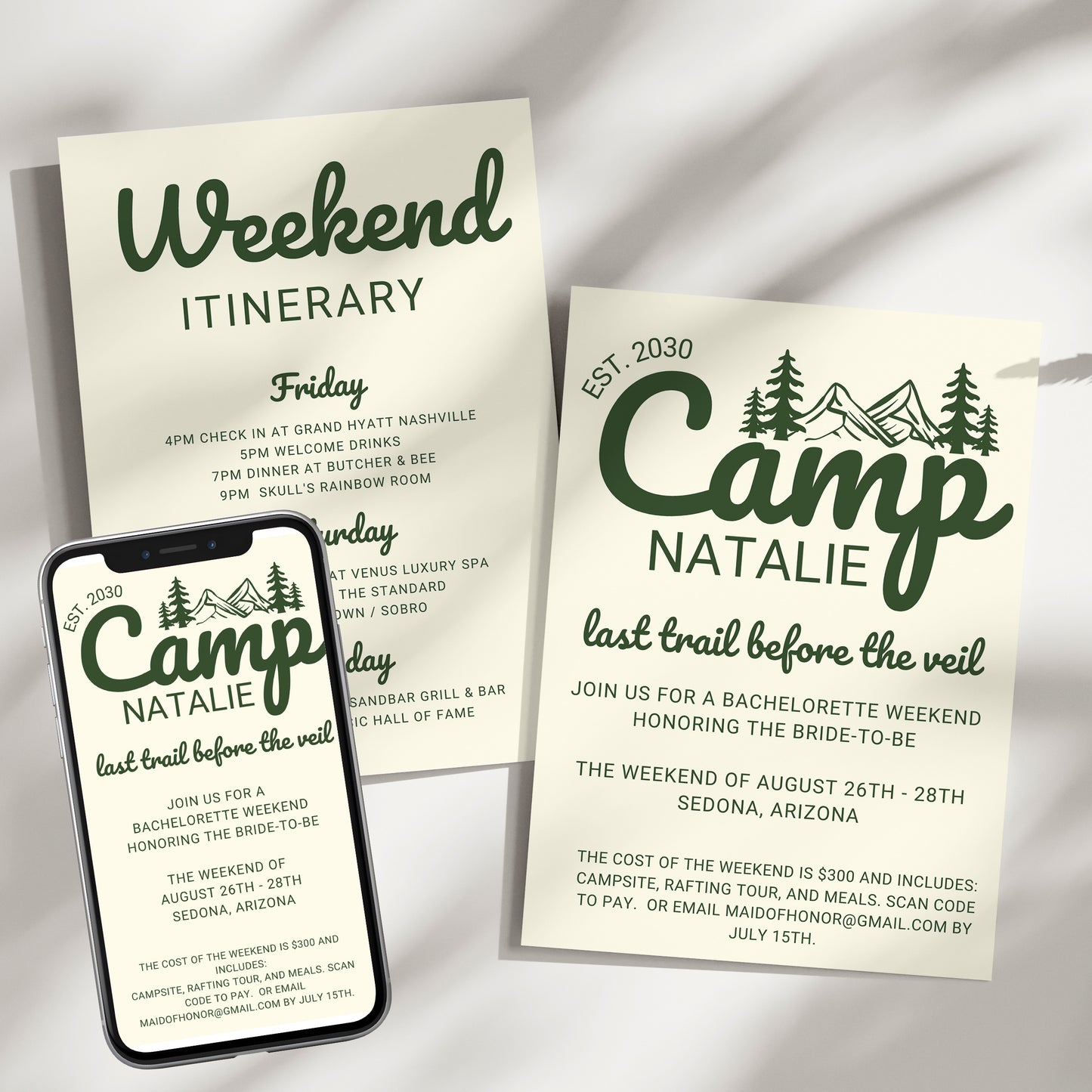 Editable Cream Camp Bachelorette Invitation Canva Template