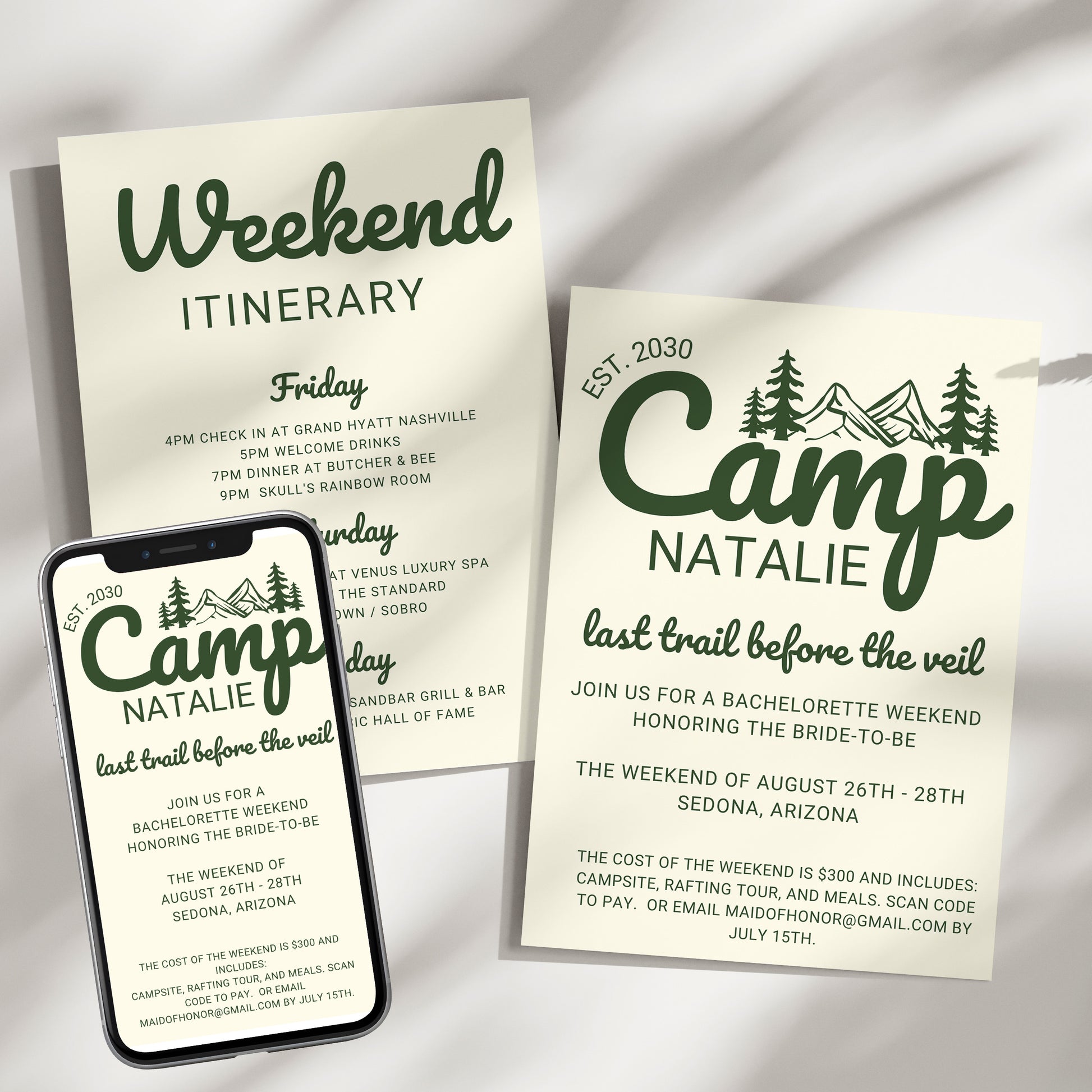 Editable Cream Camp Bachelorette Invitation Canva Template