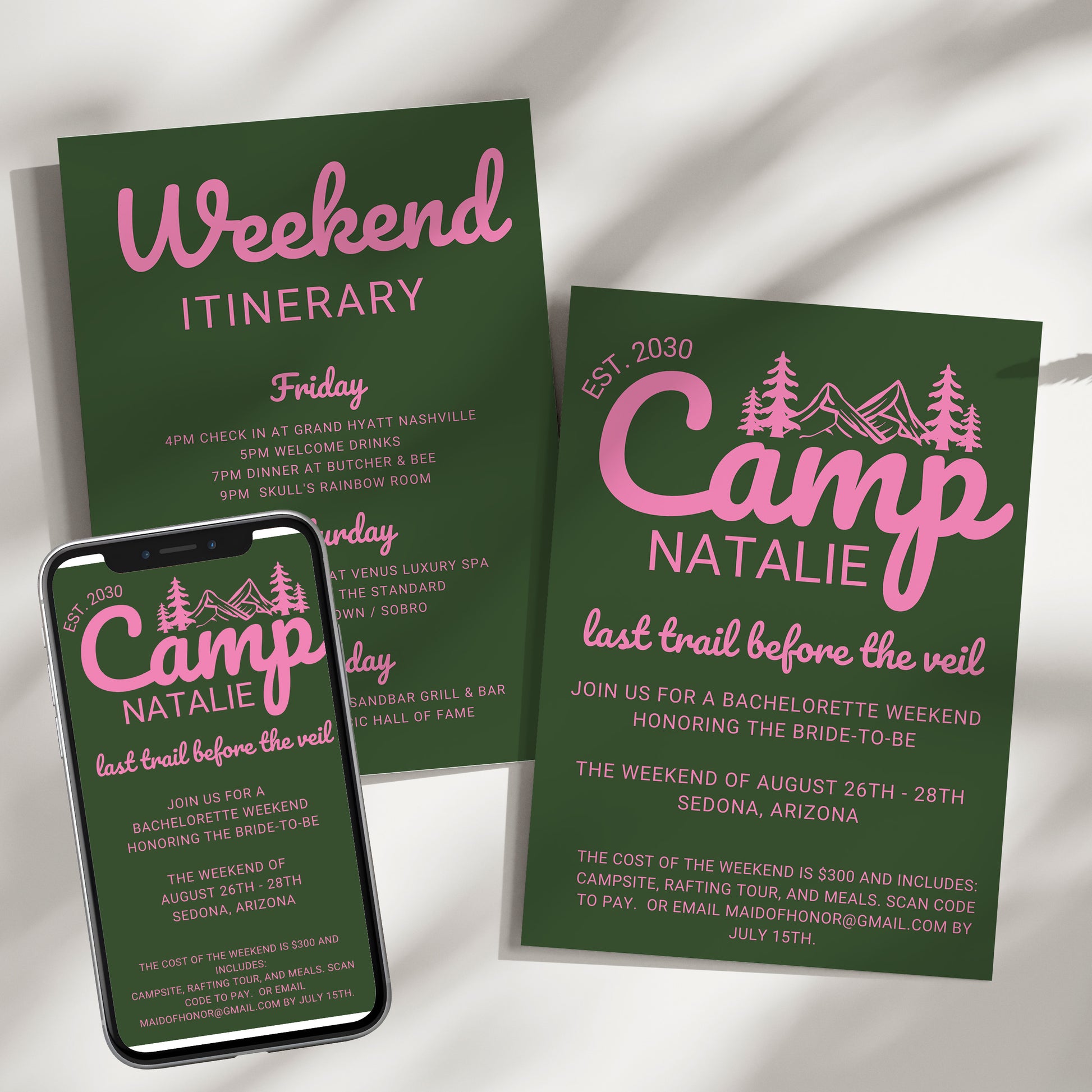 Editable Pink Camp Bachelorette Invitation Canva Template