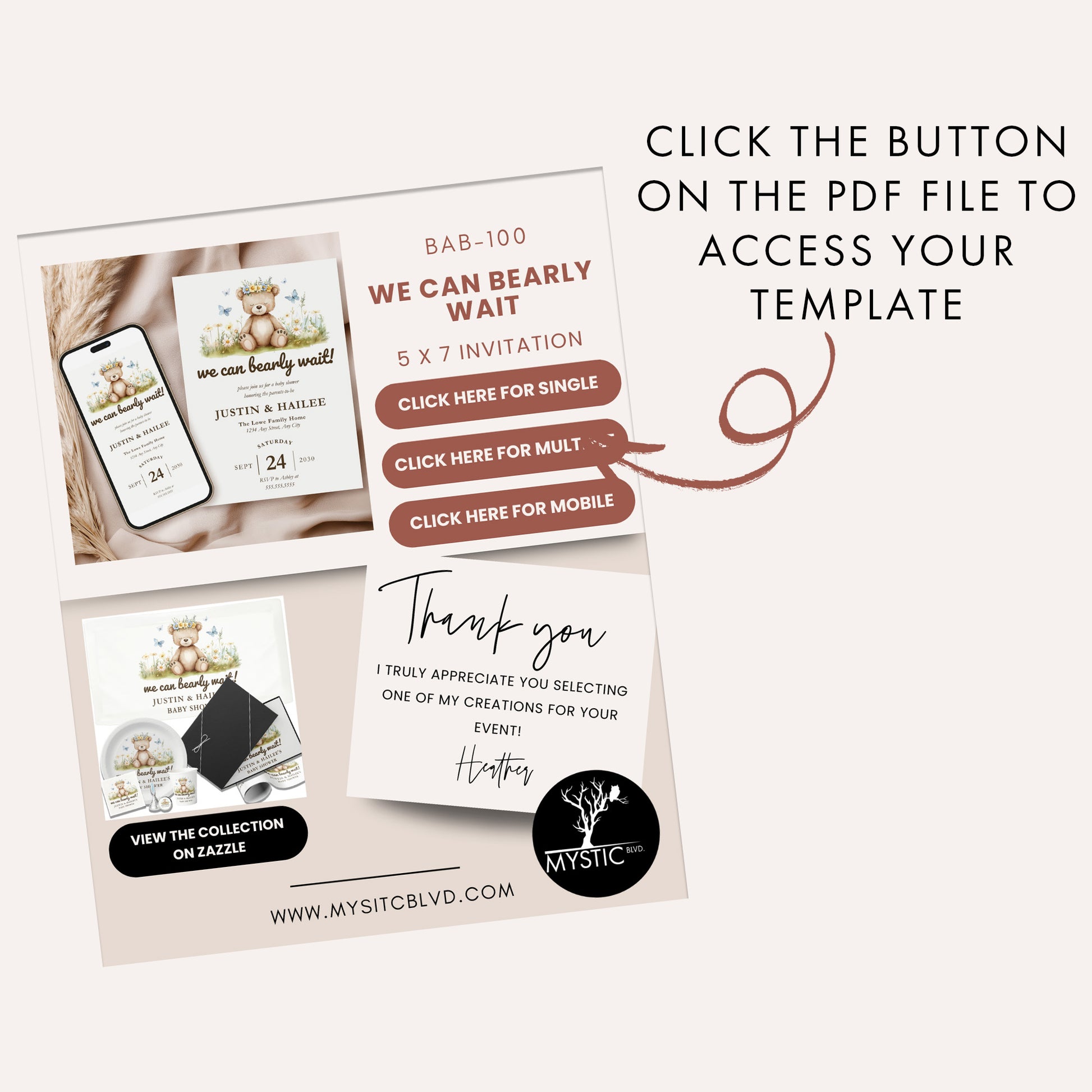 Editable We Can Bearly Wait Baby Shower Invitation Canva Template