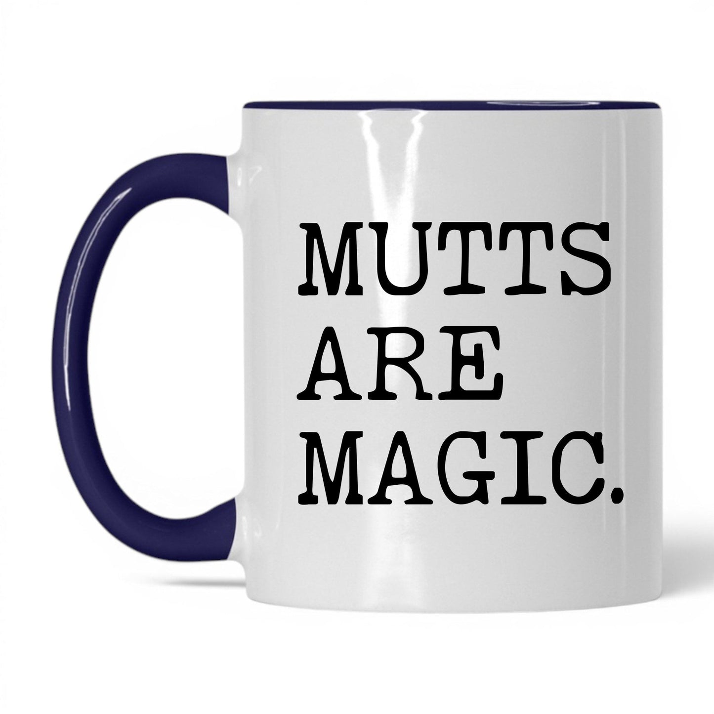 Mutts Are Magic 11oz white and midnight blue coffee mug
