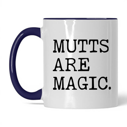 Mutts Are Magic 11oz white and midnight blue coffee mug