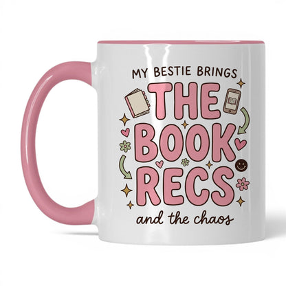 My Bestie Brings the Book Recs doodle 11oz White Pink coffee mug