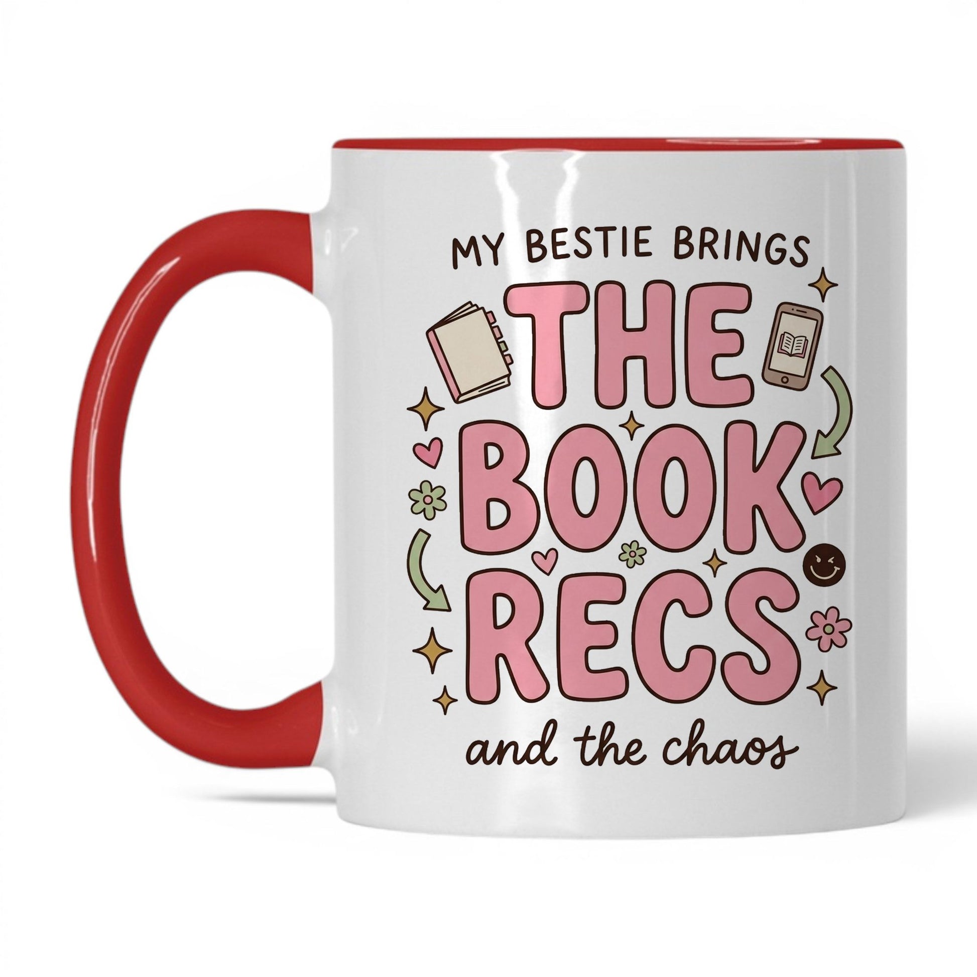 My Bestie Brings the Book Recs doodle 11oz White Red coffee mug