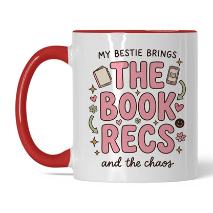 My Bestie Brings the Book Recs doodle 11oz White Red coffee mug