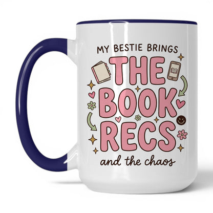 My Bestie Brings the Book Recs doodle 15oz White Midnight Blue coffee mug
