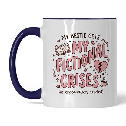 My Bestie Gets My Fictional Crises doodle 11oz White Midnight Blue coffee mug