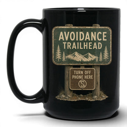 Avoidance Trailhead Coffee Mug – 15oz Black Mug
