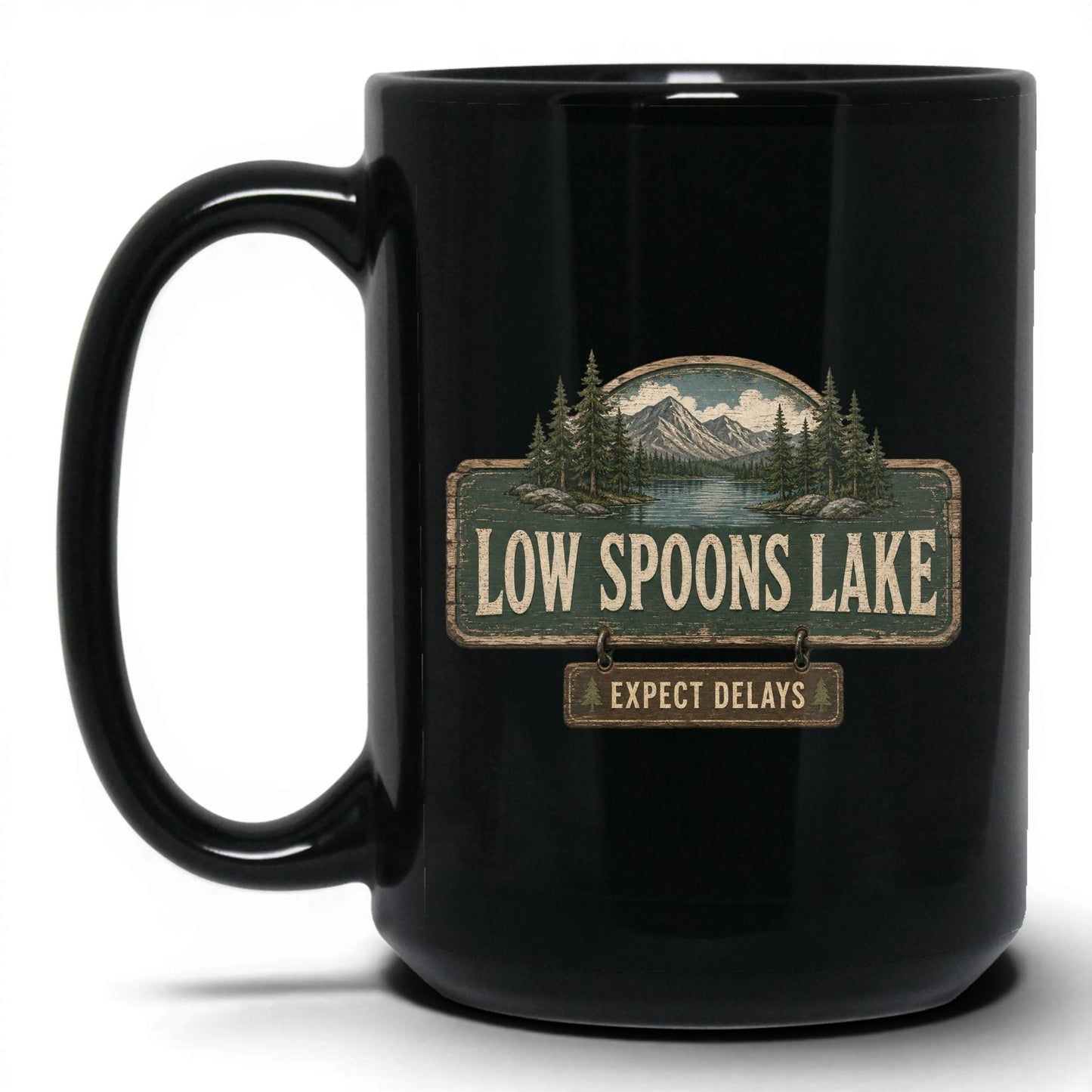 Low Spoons Lake Coffee Mug – 15oz Black Mug