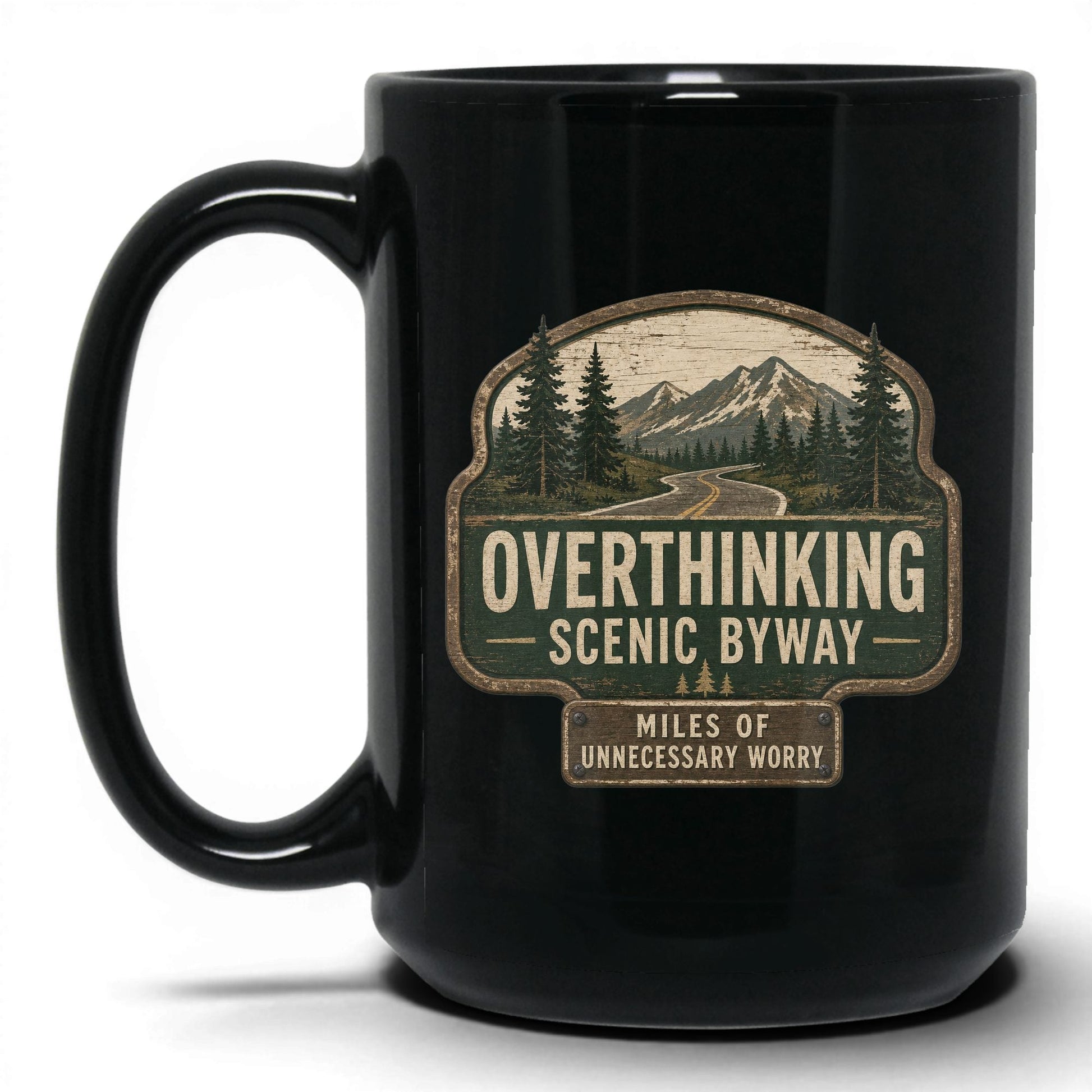 Overthinking Scenic Byway Coffee Mug – 15oz Black Mug