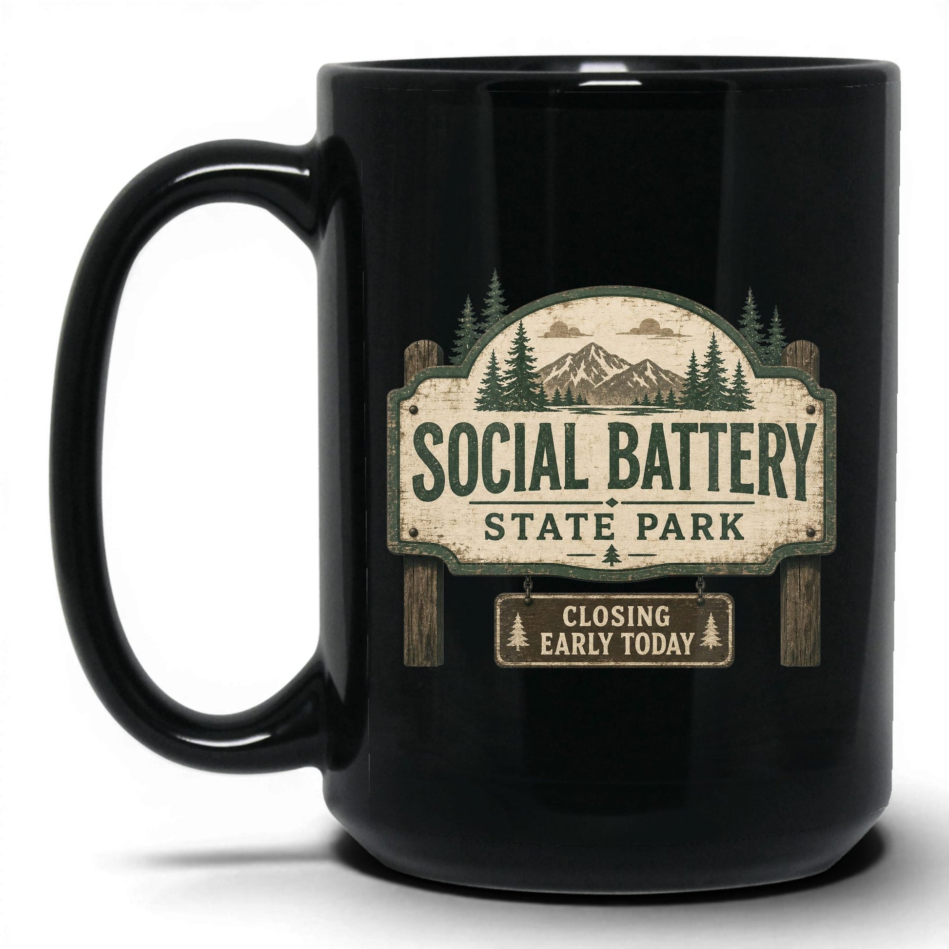 Social Battery State Park Coffee Mug – 15oz Black Mug