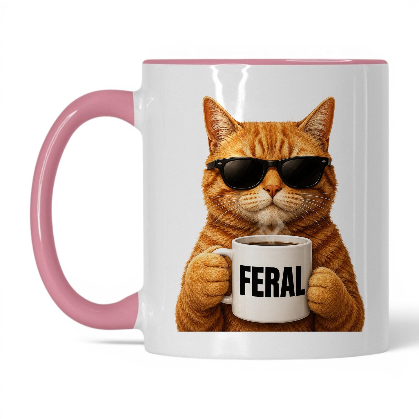 Orange Cat Feral coffee mug — 11oz White Pink