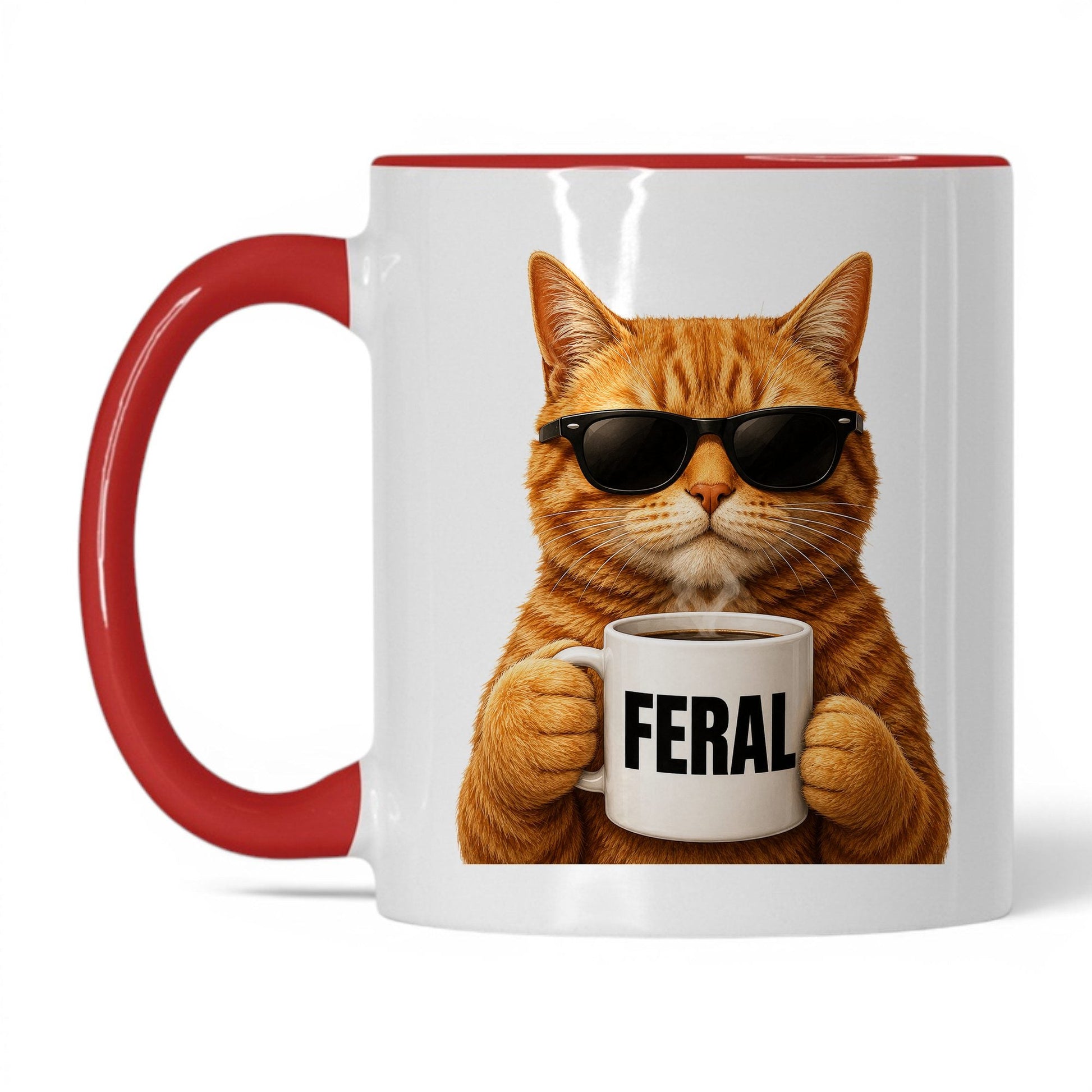 Orange Cat Feral coffee mug — 11oz White Red