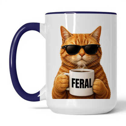 Orange Cat Feral coffee mug — 15oz White Midnight Blue