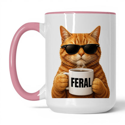 Orange Cat Feral coffee mug — 15oz White Pink