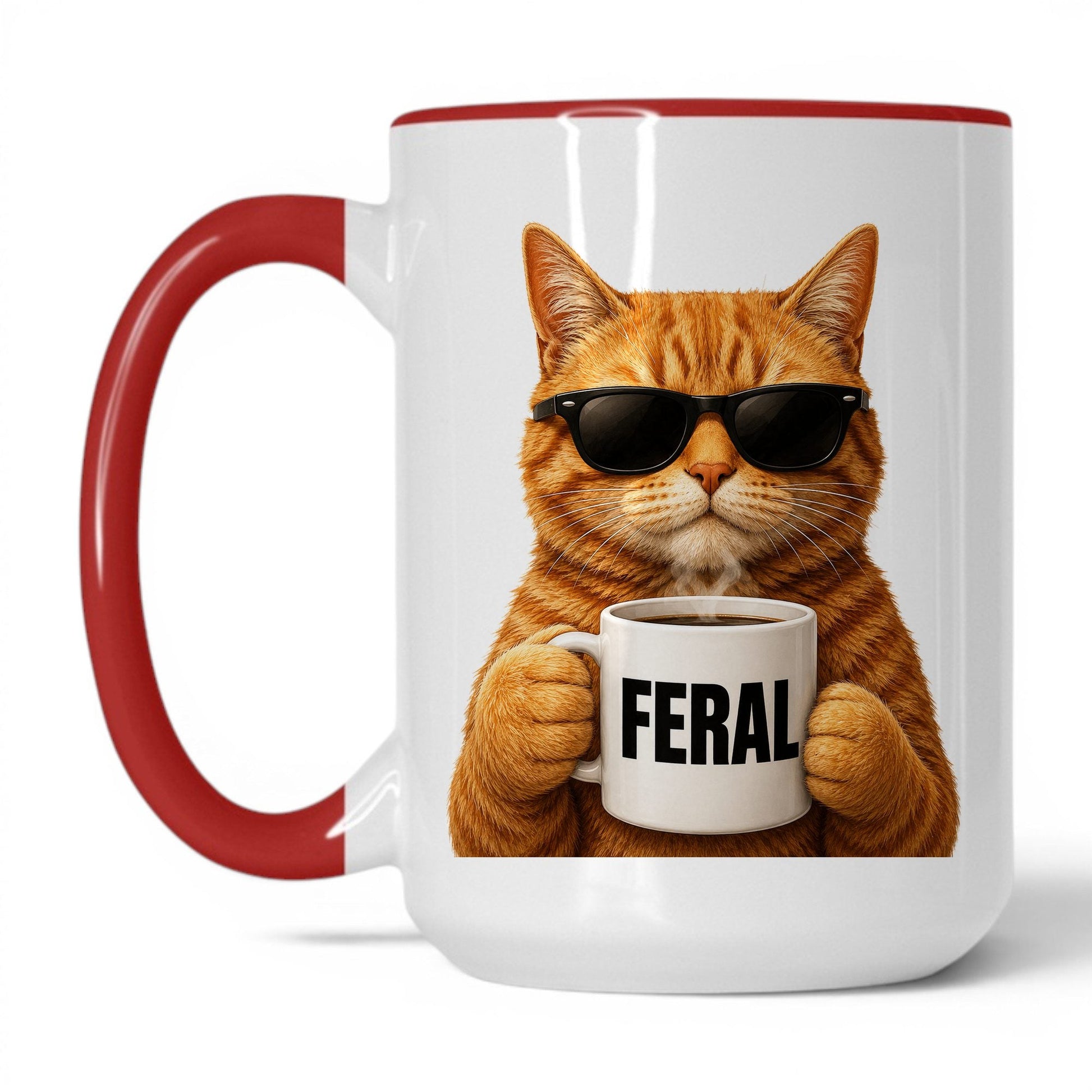 Orange Cat Feral coffee mug — 15oz White Red
