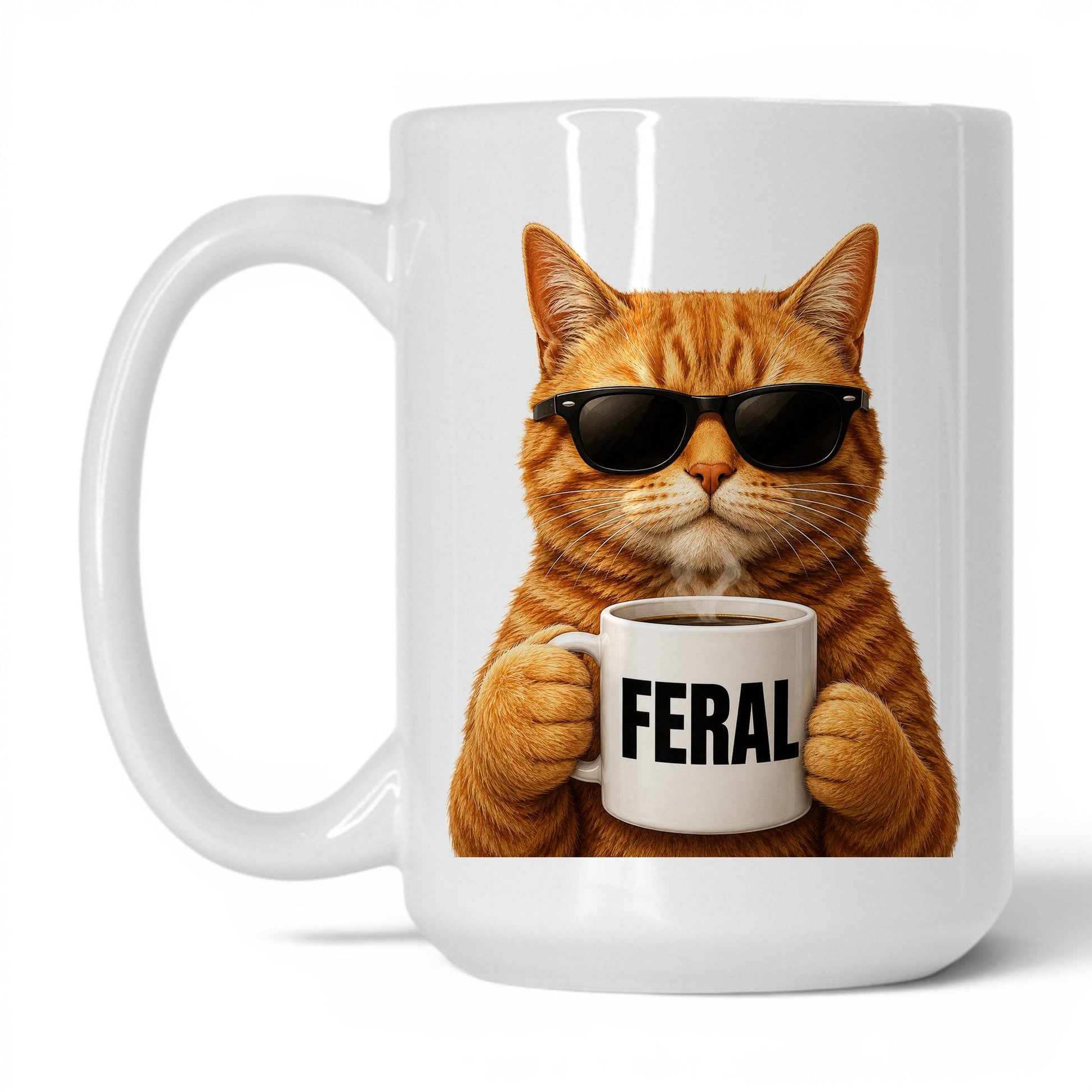 Orange Cat Feral coffee mug — 15oz White
