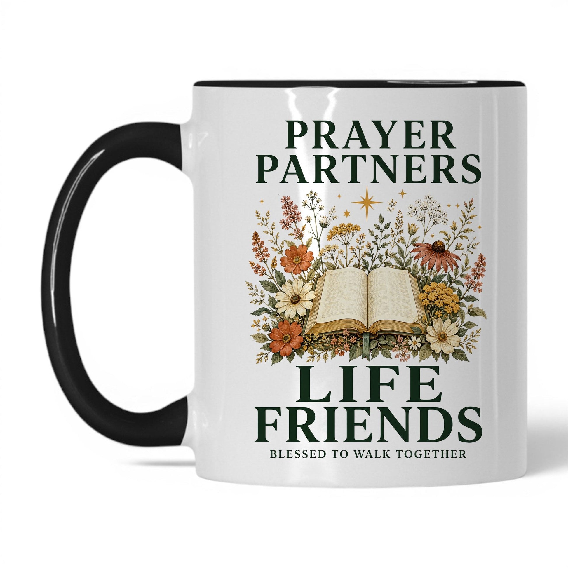 Prayer Partners, Life Friends 11oz White Black coffee mug