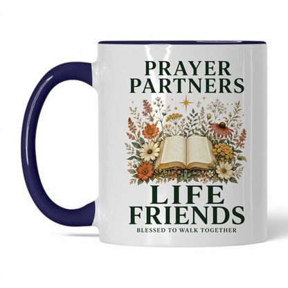 Prayer Partners, Life Friends 11oz White Midnight Blue coffee mug
