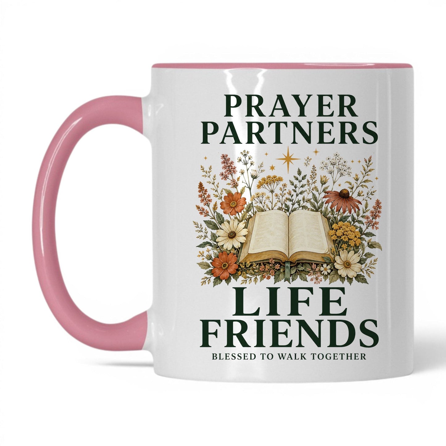 Prayer Partners, Life Friends 11oz White Pink coffee mug