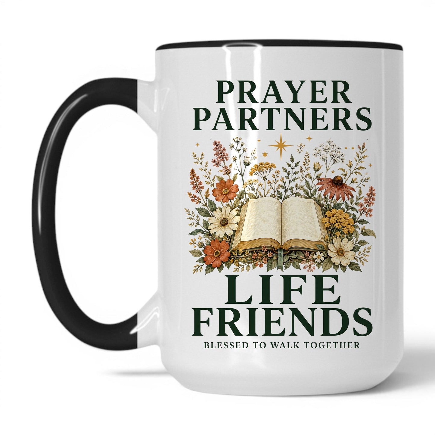 Prayer Partners, Life Friends 15oz White Black coffee mug
