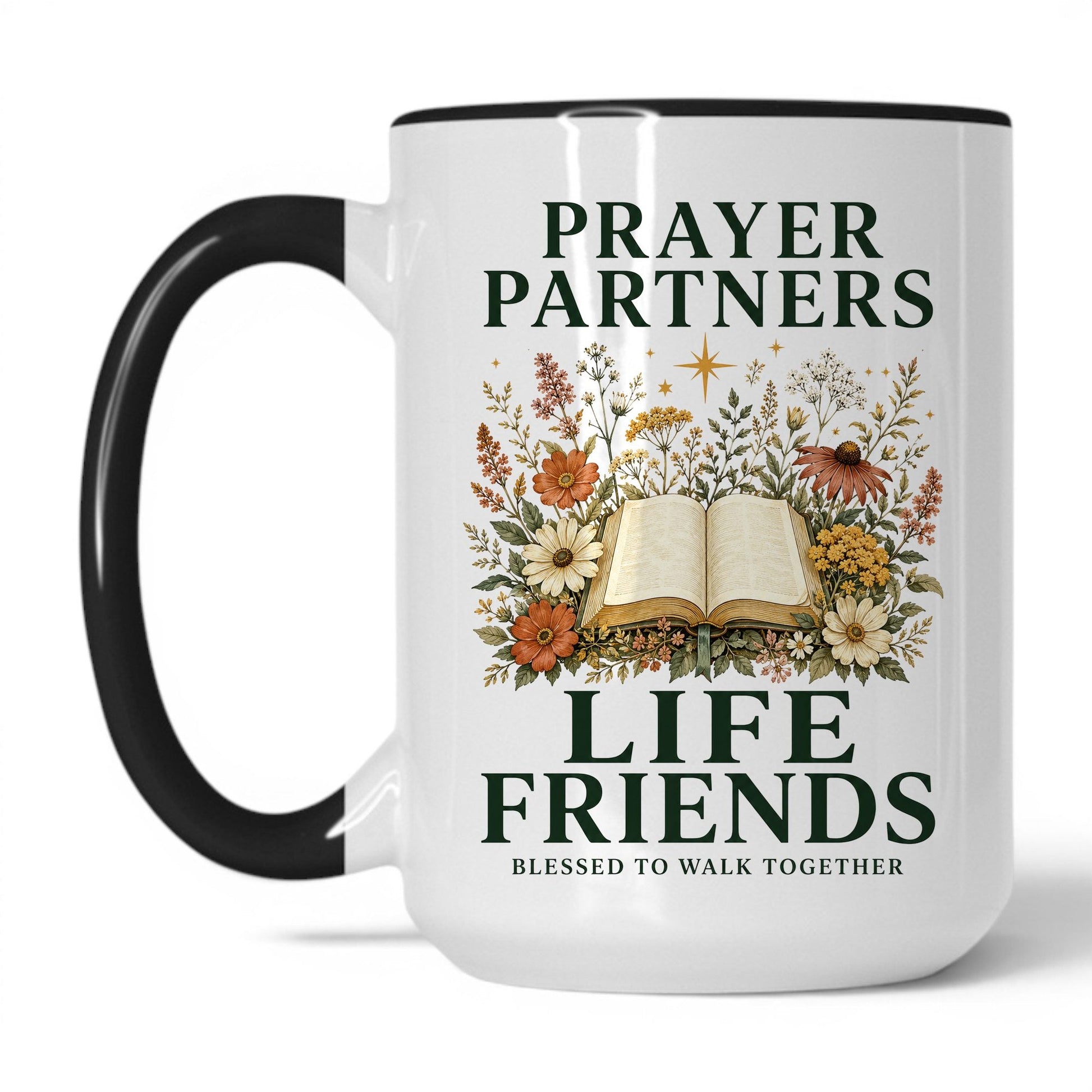 Prayer Partners, Life Friends 15oz White Black coffee mug