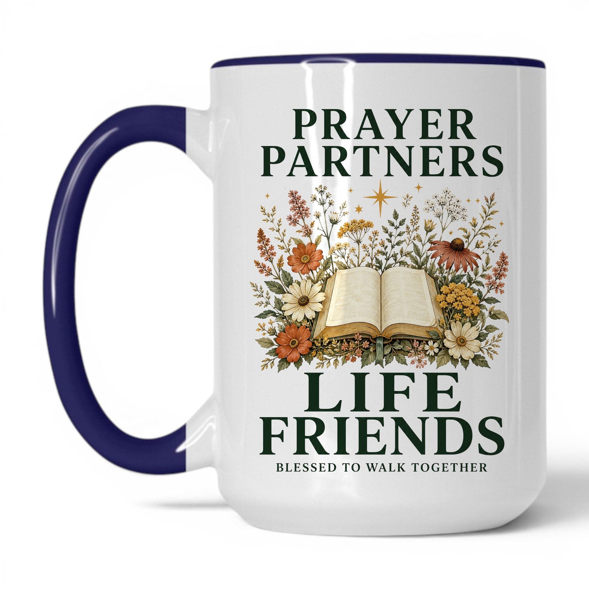 Prayer Partners, Life Friends 15oz White Midnight Blue coffee mug