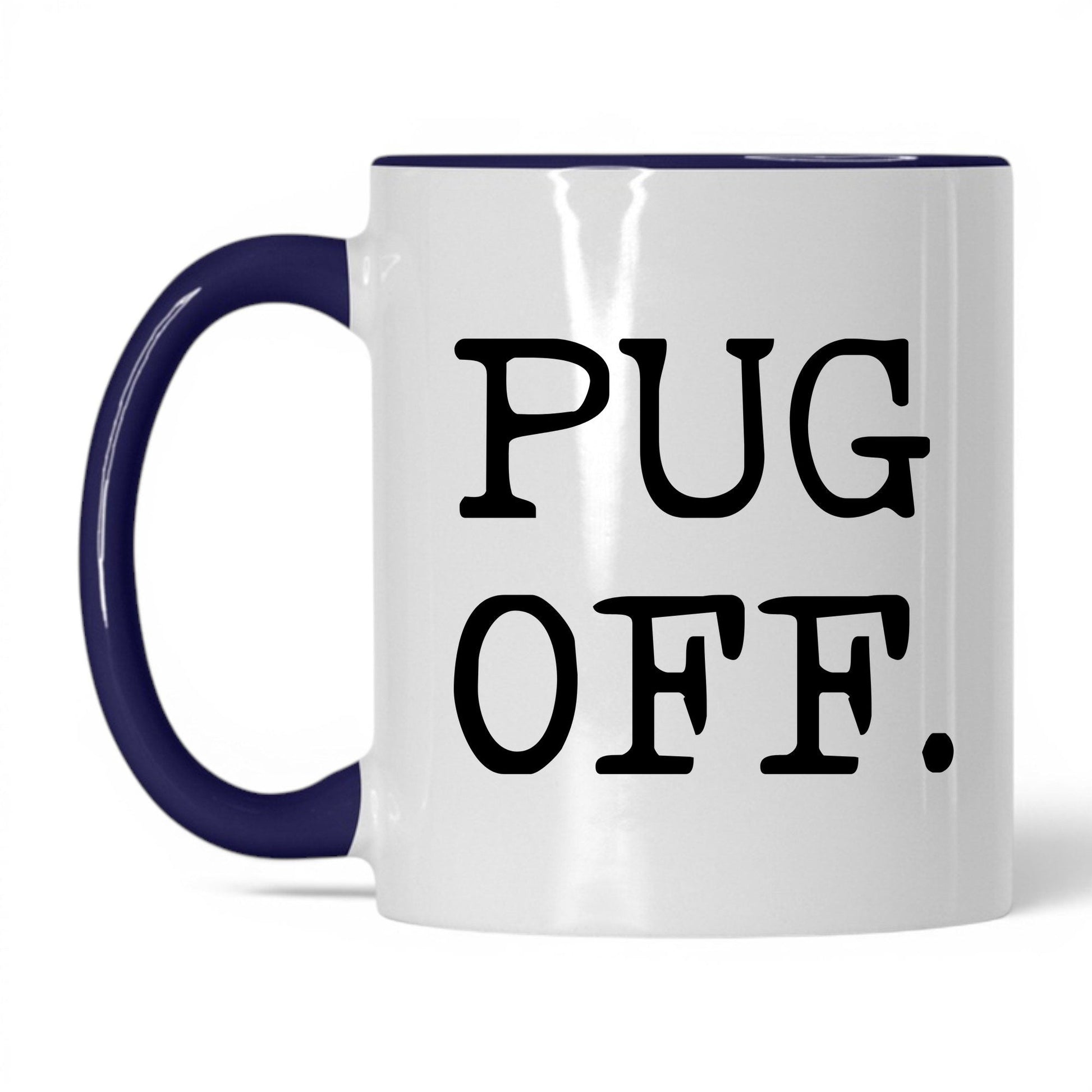 Pug Off 11oz white and midnight blue coffee mug