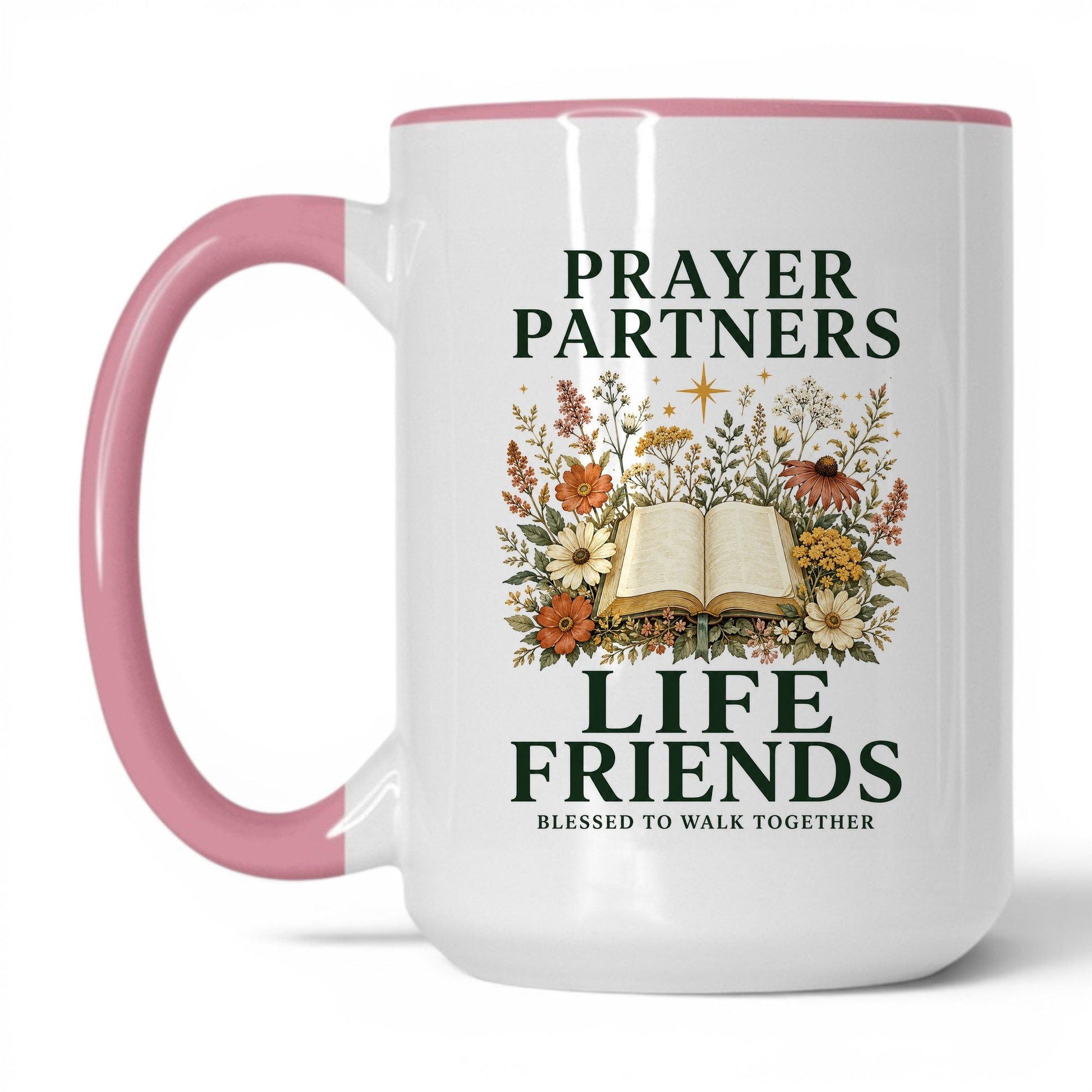 Prayer Partners Life Friends 15oz White/Pink coffee mug