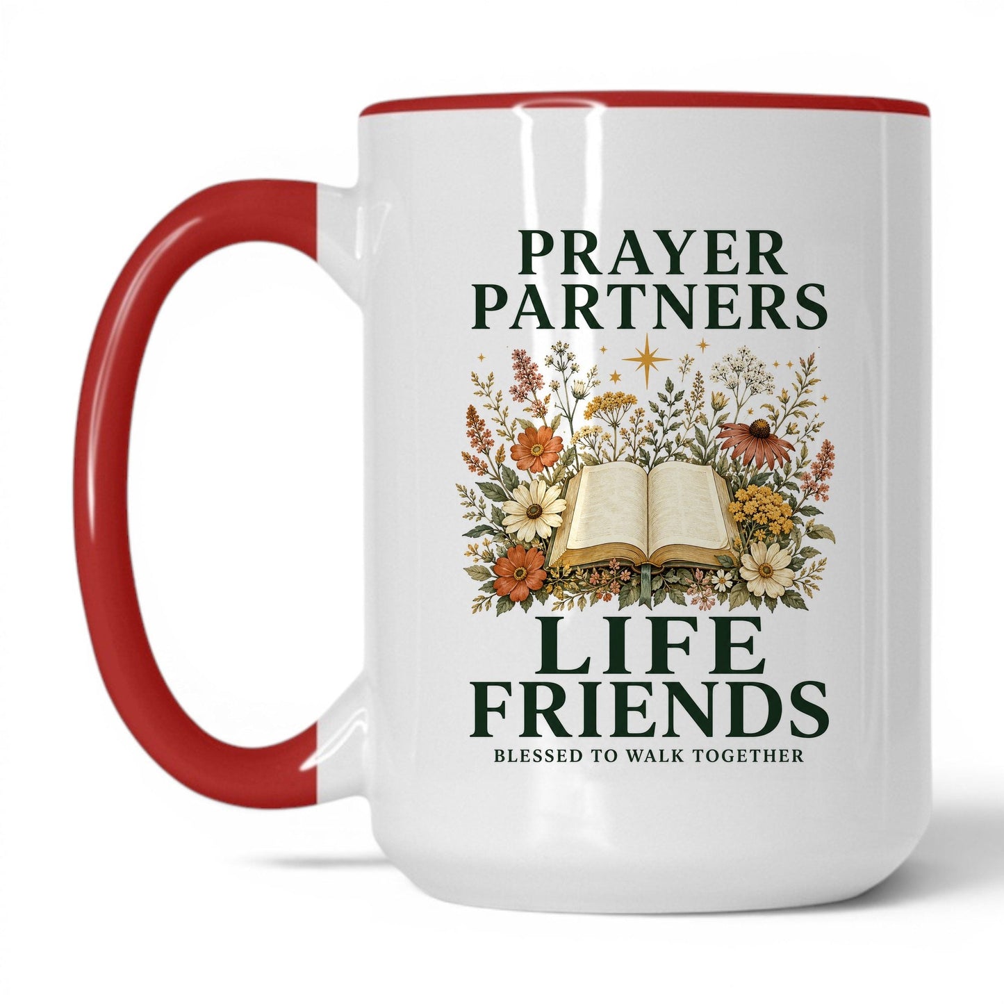 Prayer Partners Life Friends 15oz White/Red coffee mug