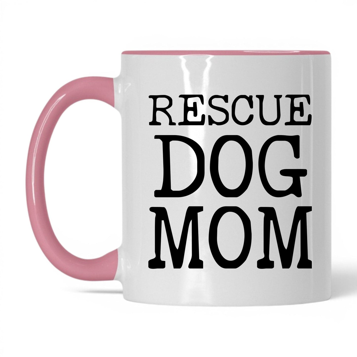 Rescue Dog Mom 11oz white and pink coffee mug