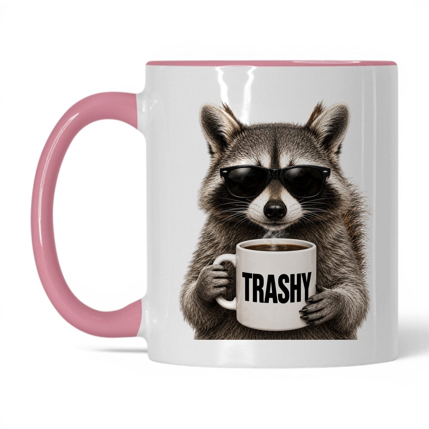 Raccoon Trashy coffee mug — 11oz White Pink