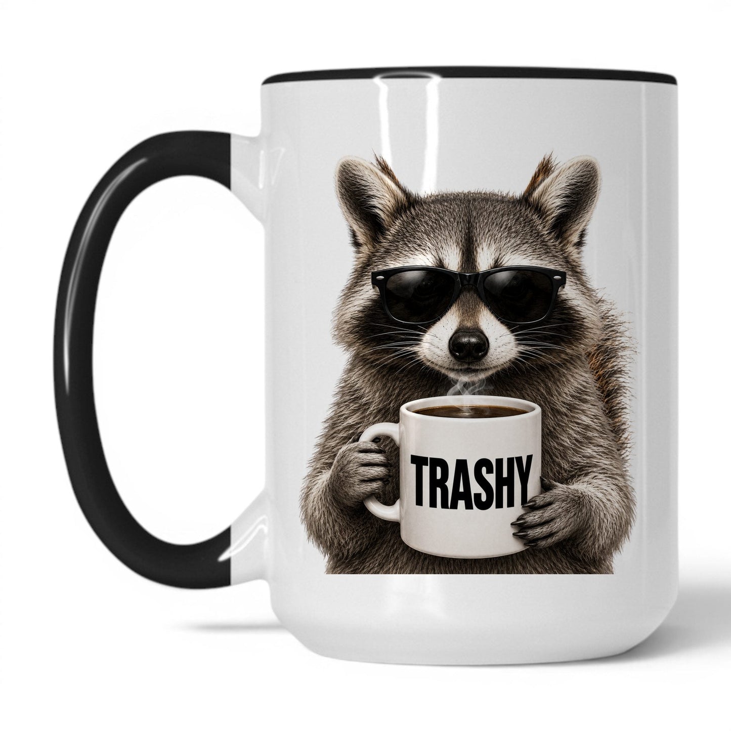 Raccoon Trashy coffee mug — 15oz White Black