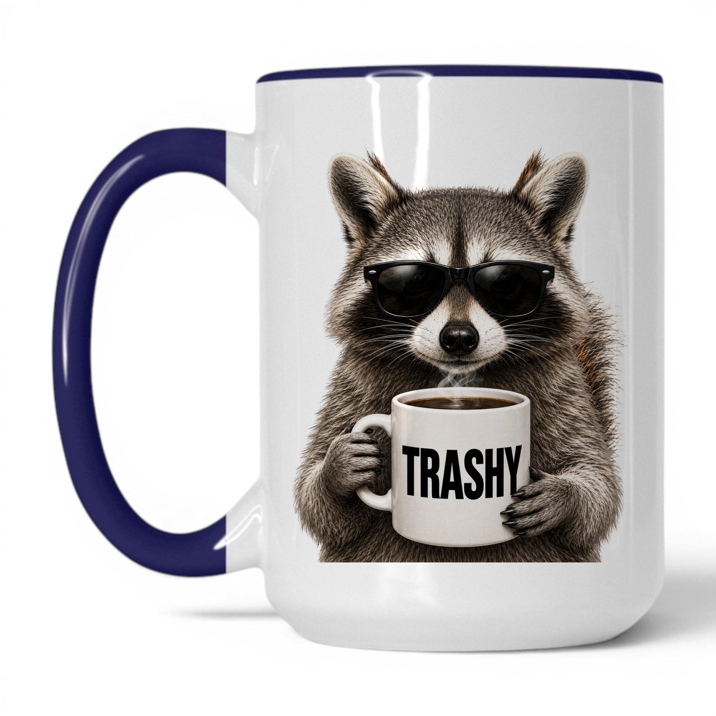 Raccoon Trashy coffee mug — 15oz White Midnight Blue