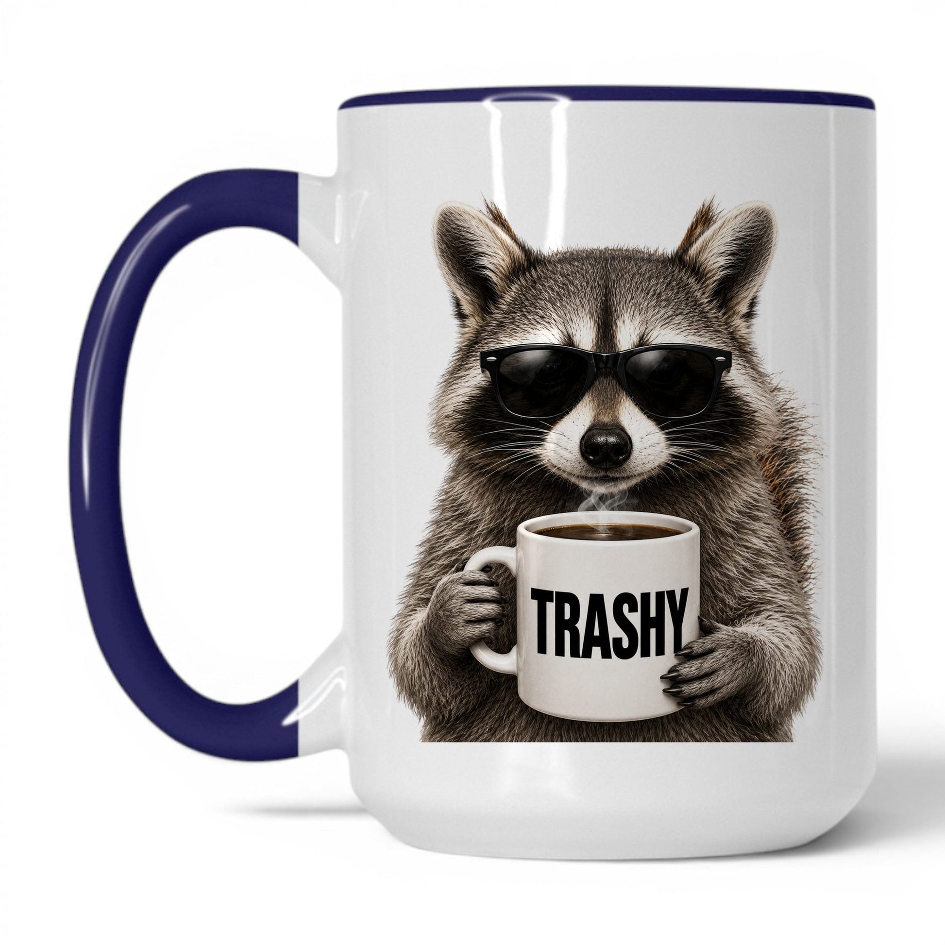 Raccoon Trashy coffee mug — 15oz White Midnight Blue