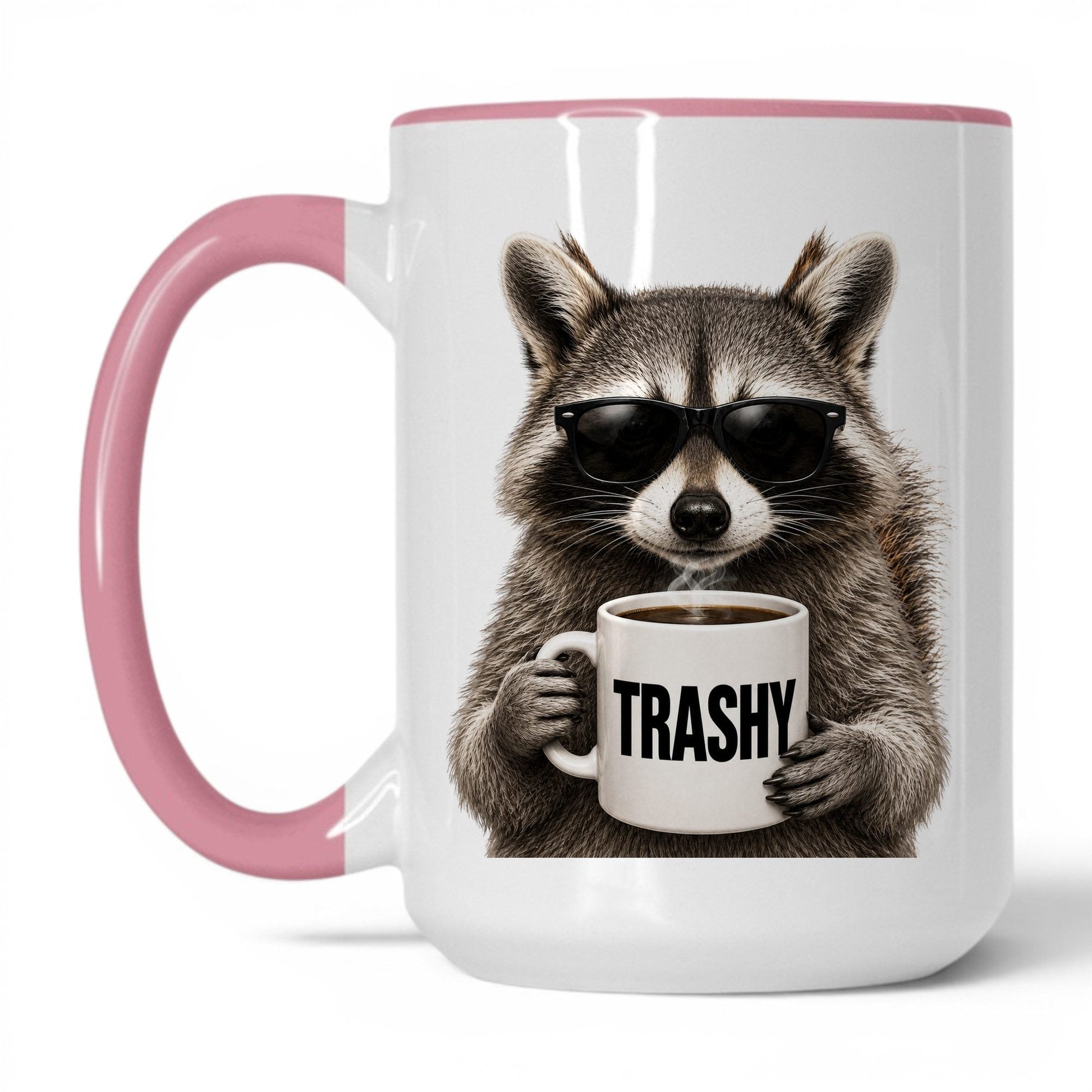 Raccoon Trashy coffee mug — 15oz White Pink