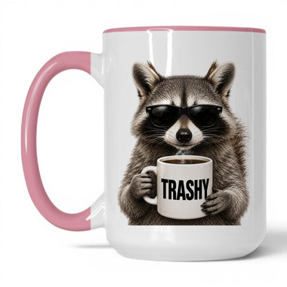 Raccoon Trashy coffee mug — 15oz White Pink