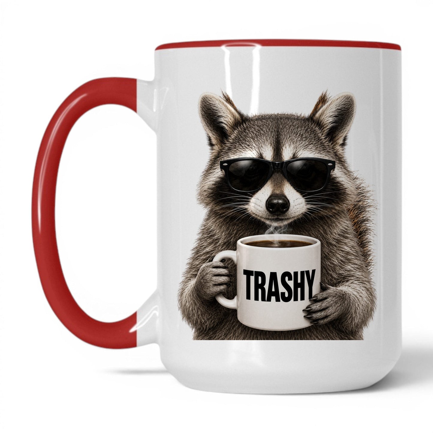 Raccoon Trashy coffee mug — 15oz White Red