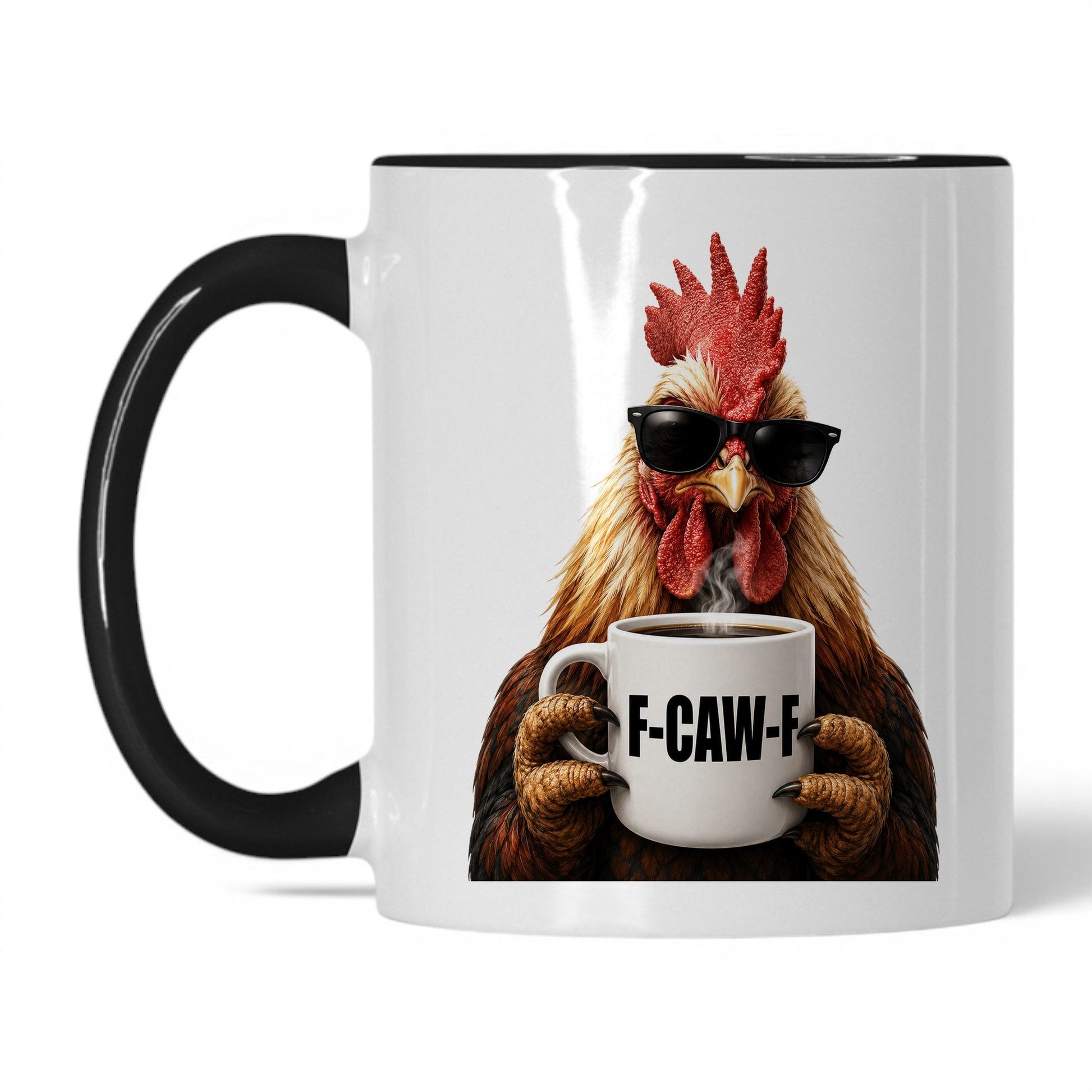 Rooster F-Caw-F coffee mug — 11oz White Black