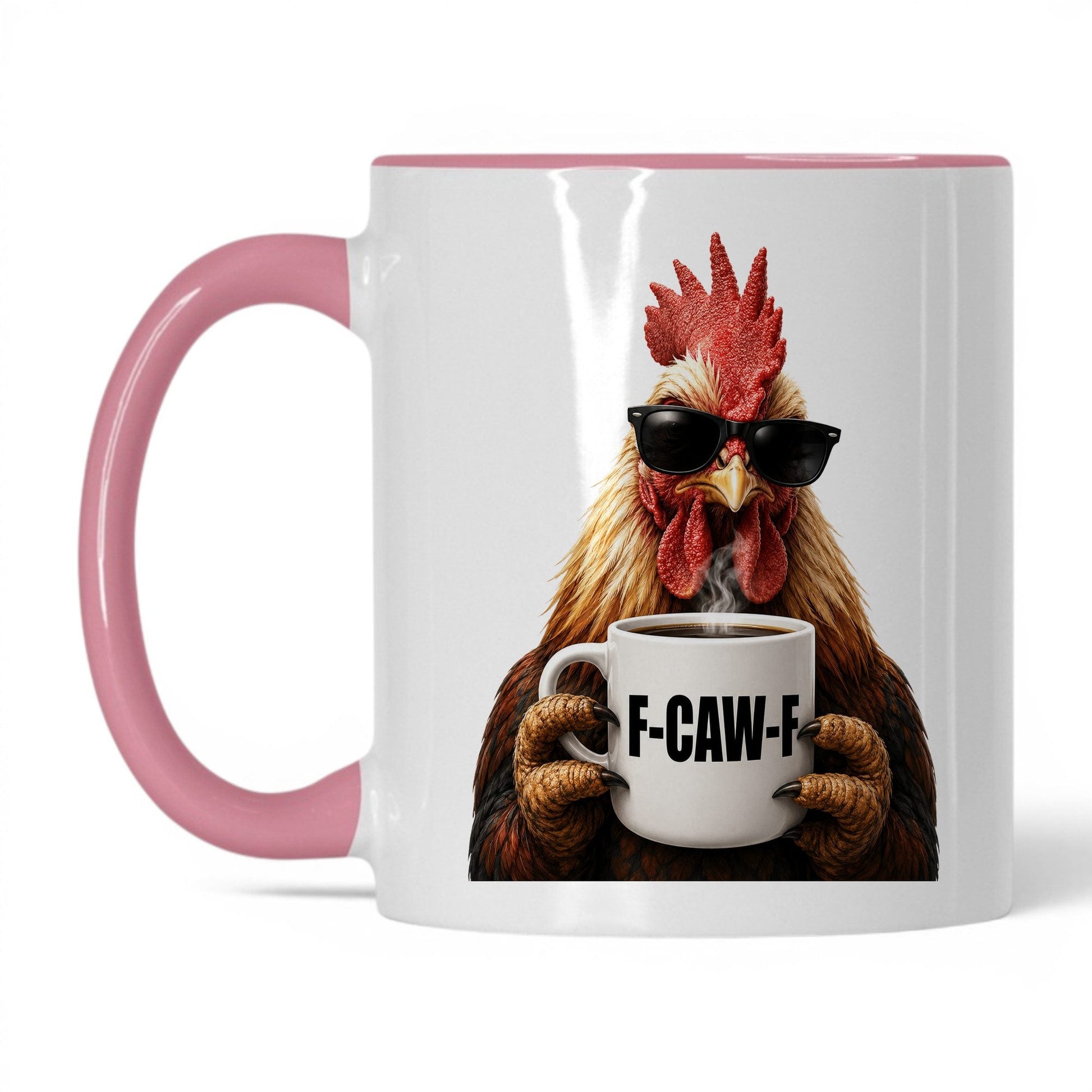 Rooster F-Caw-F coffee mug — 11oz White Pink