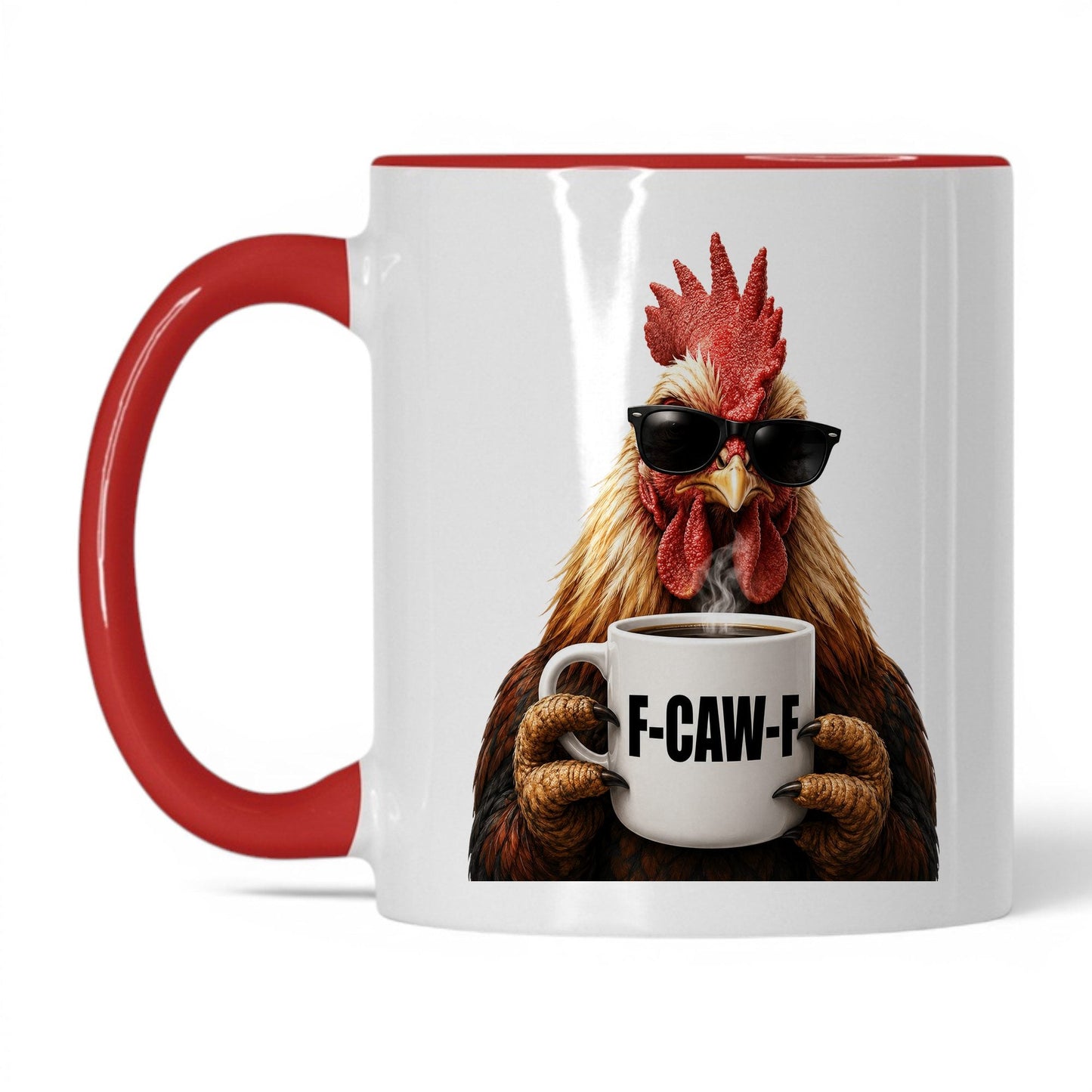 Rooster F-Caw-F coffee mug — 11oz White Red