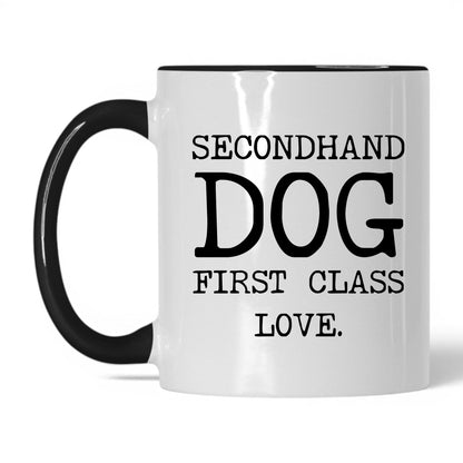 Secondhand Dog First Class Love 11oz white and black coffee mug