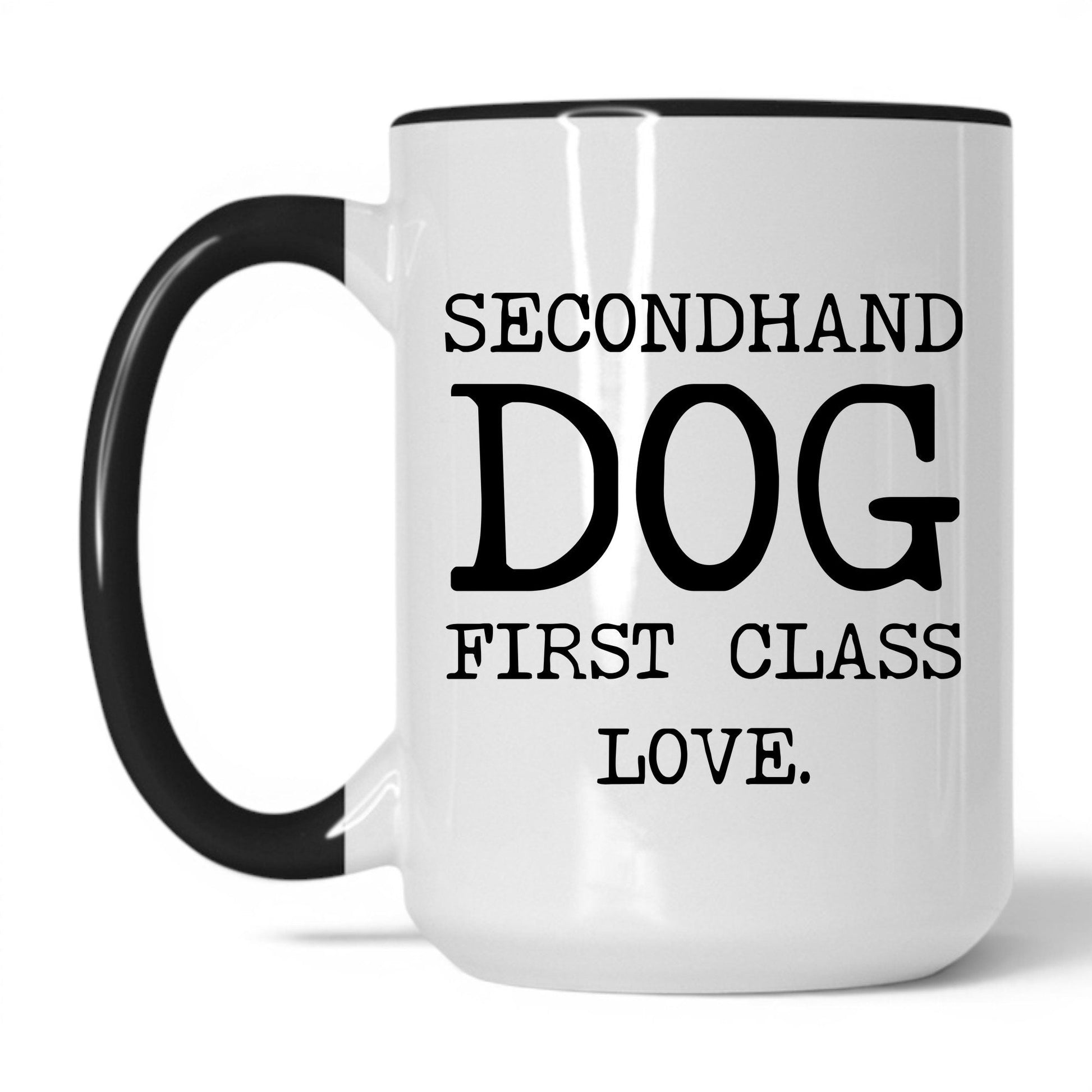 Secondhand Dog First Class Love 15oz white and black coffee mug