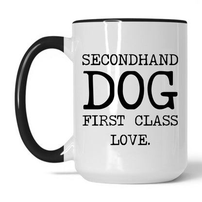 Secondhand Dog First Class Love 15oz white and black coffee mug