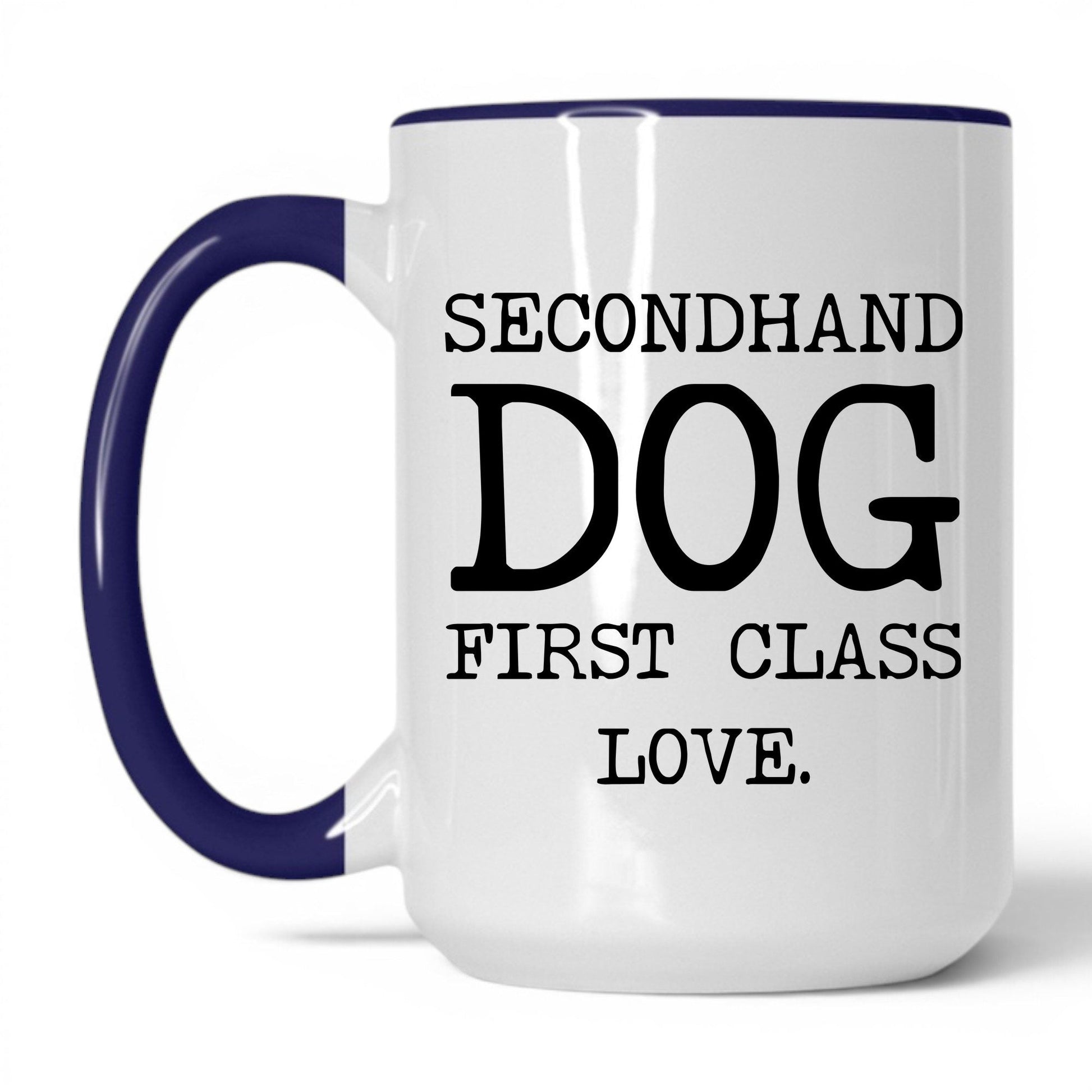 Secondhand Dog First Class Love 15oz white and midnight blue coffee mug