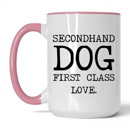Secondhand Dog First Class Love 15oz white and pink coffee mug