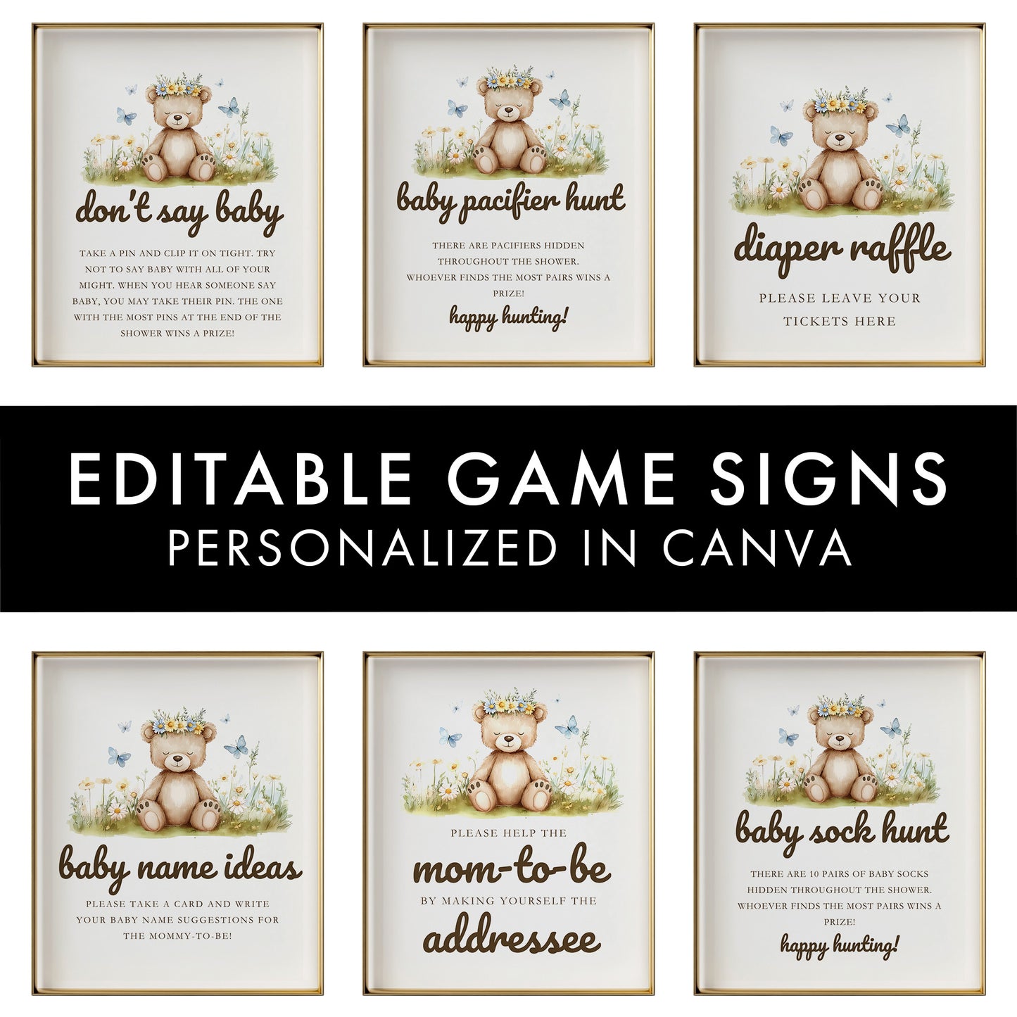 Editable We Can Bearly Wait Baby Shower Game Bundle Canva Template